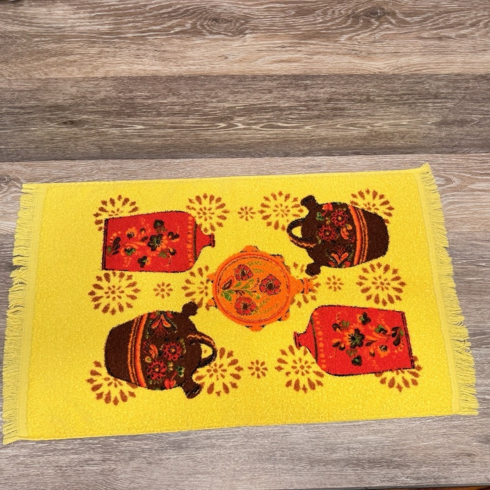Vintage Cannon American Folk‎ Art Floral Flower Jugs Fringed Hand Towel cotton